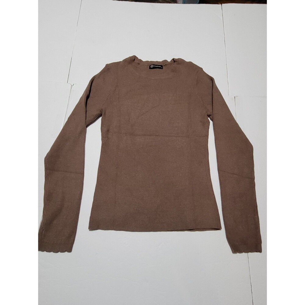 (#L7) Pretty Garden Women's Pullover Brown Knit Sweater Long Sleeve Size Women M
